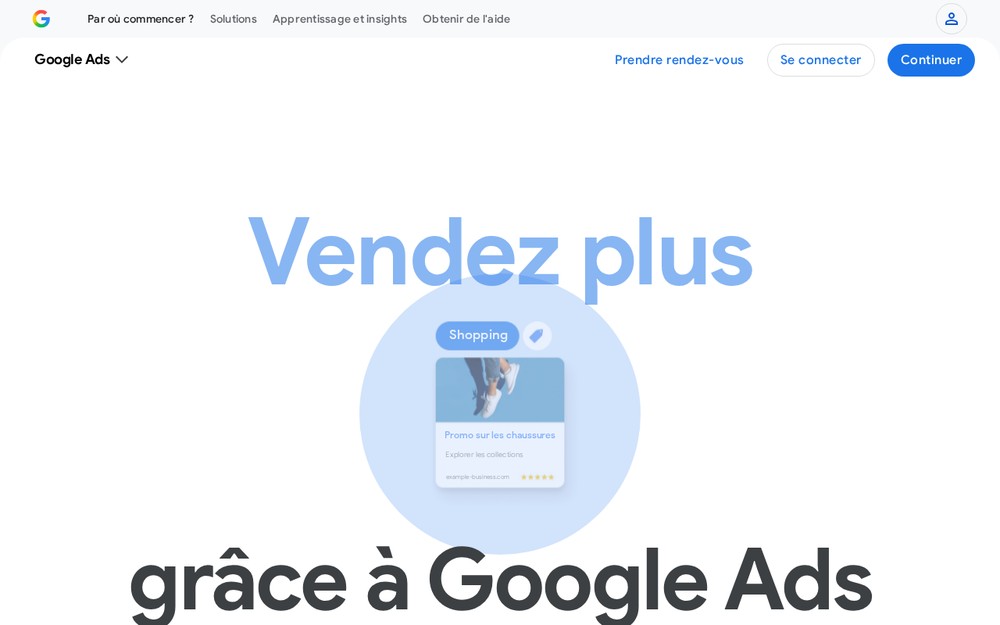 Interface de la page d'accueil Google Ads - plateforme publicitaire de Google