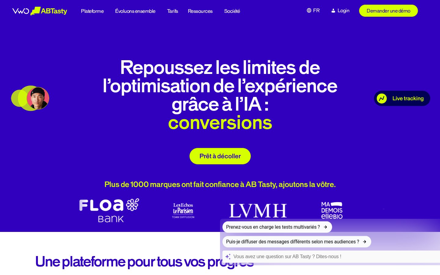 Page d'accueil AB Tasty en français, plateforme d'optimisation de l'expérience et d'A/B testing