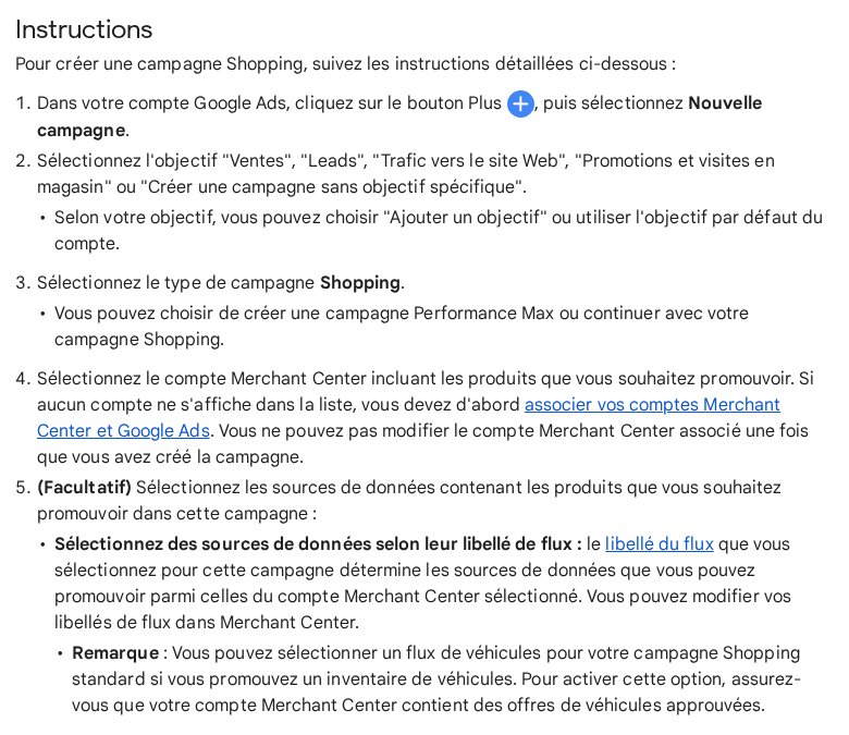 Aide Google Ads en français, Créer une campagne Shopping : étapes du type de campagne Shopping et du choix du compte Merchant Center, qui ne peut plus être modifié une fois la campagne créée