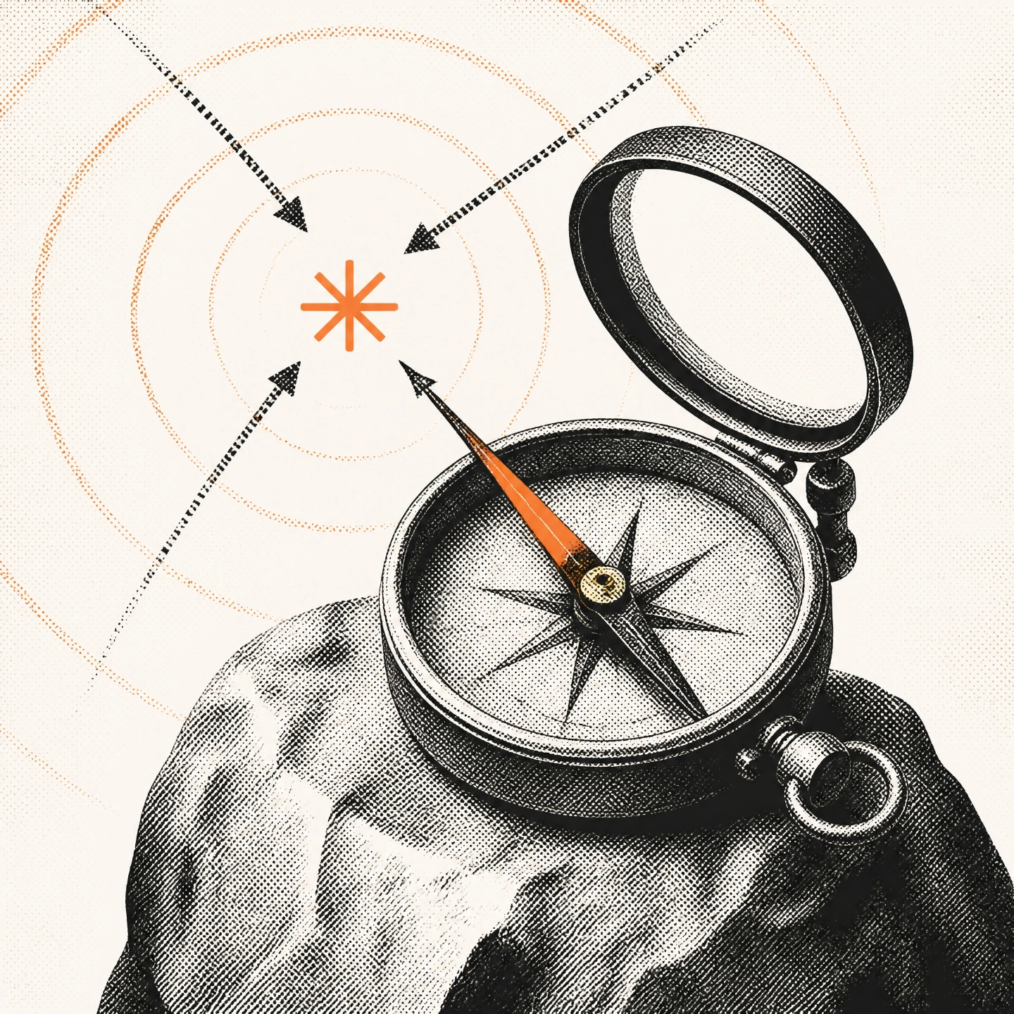 Illustration Google Ads : capture d'intention sur rocher halftone