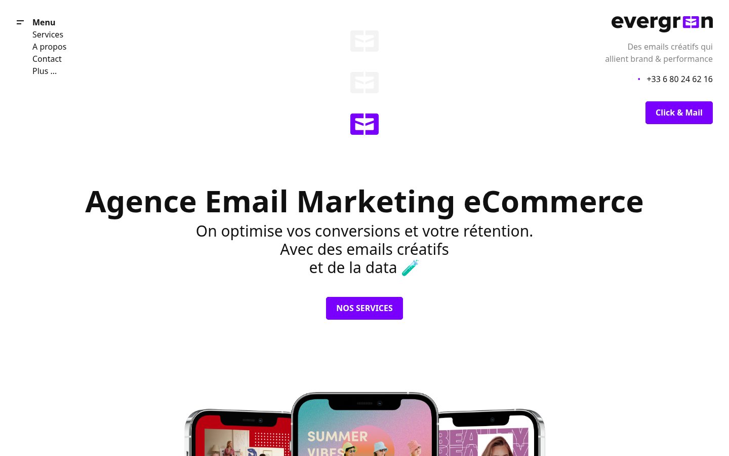 Page d'accueil d'Evergreen Media, agence email marketing e-commerce