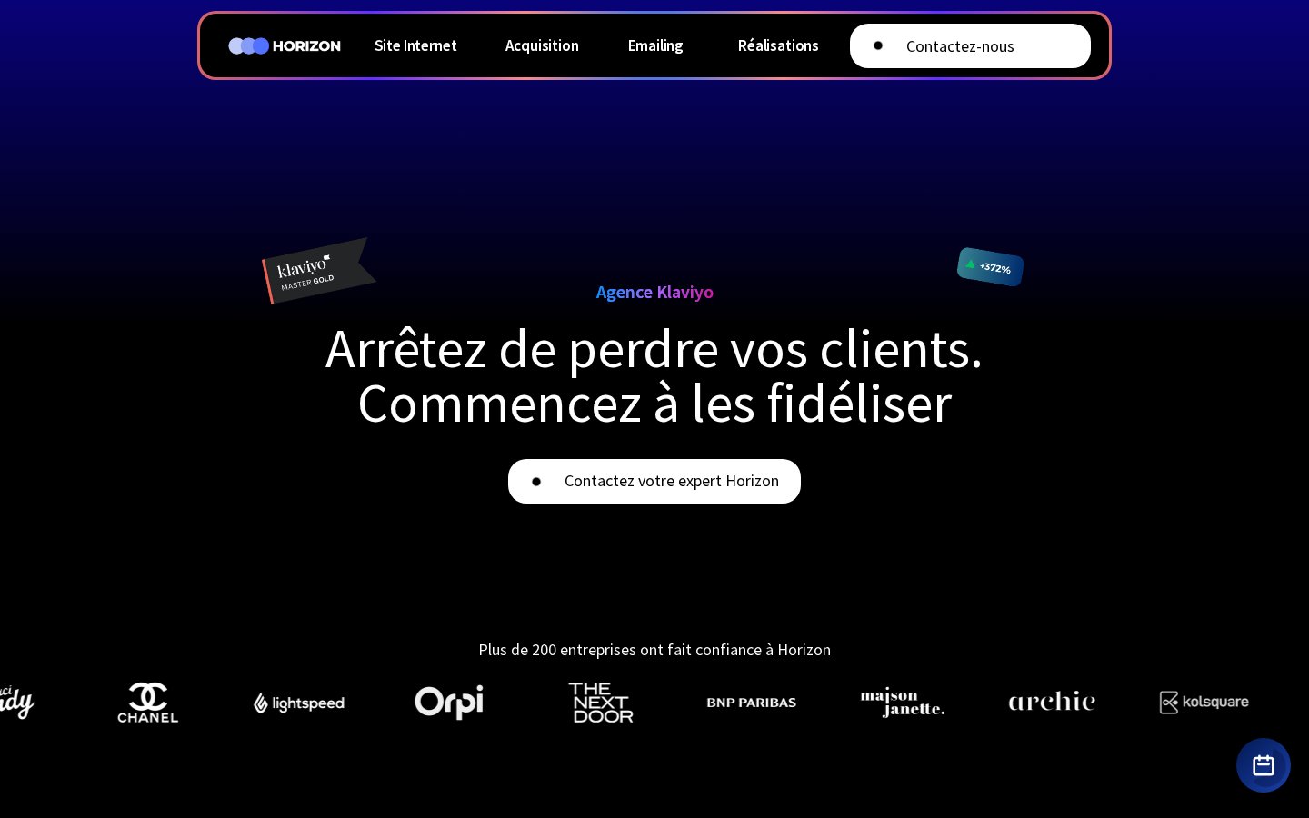 Page agence Klaviyo de Horizon avec les logos de ses clients