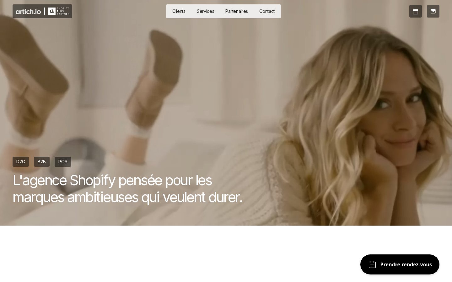 Page d'accueil d'Artich.io, agence Shopify Plus Partner pour le D2C, le B2B et le POS
