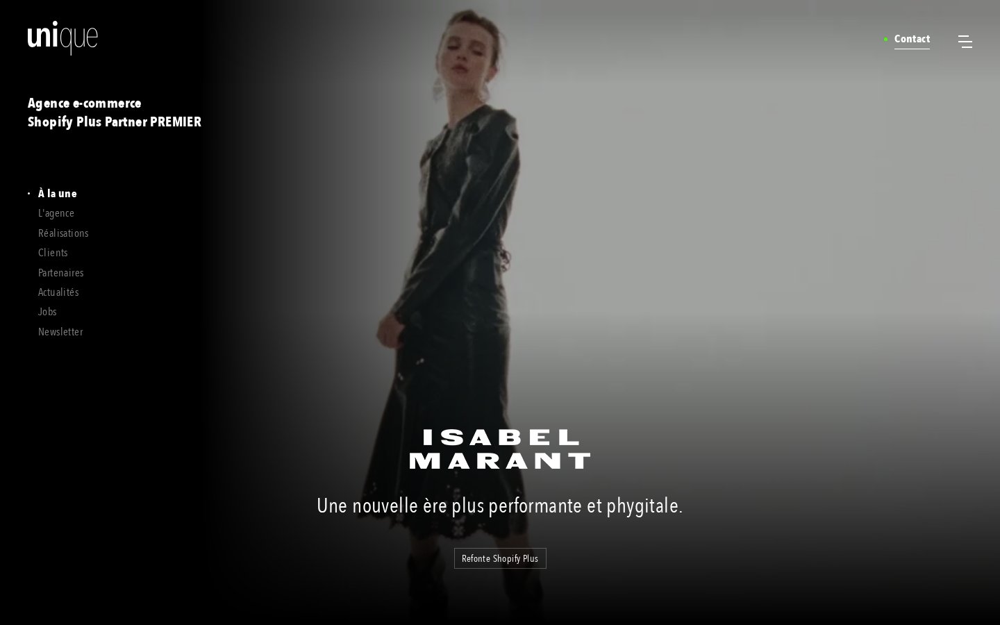 Page d'accueil d'Unique Paris, agence e-commerce Shopify Plus Partner Premier